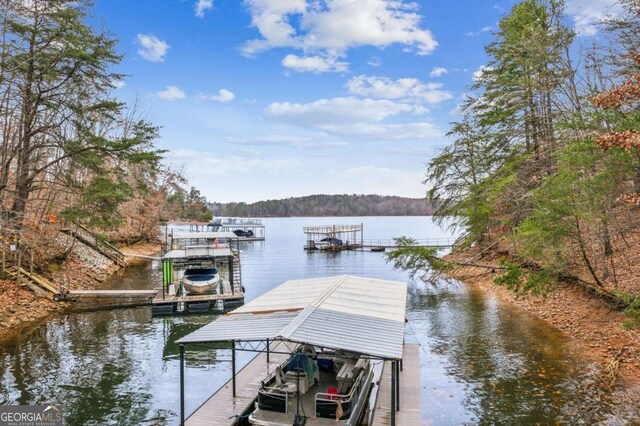 view of dock featuring a water view