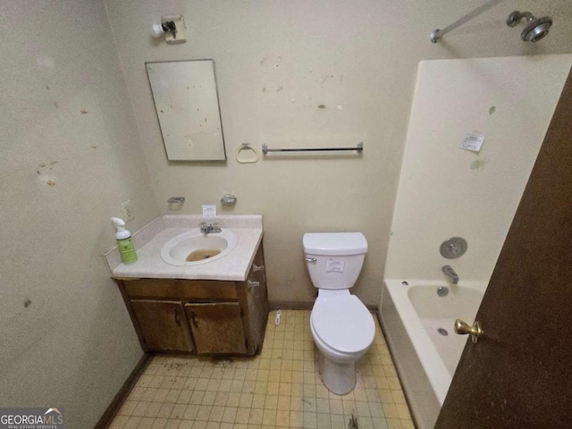 full bathroom featuring shower / tub combination, vanity, and toilet