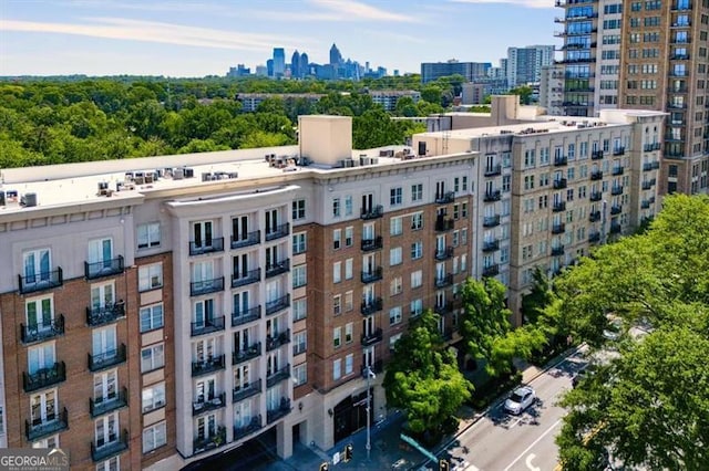 view of building exterior with a city view