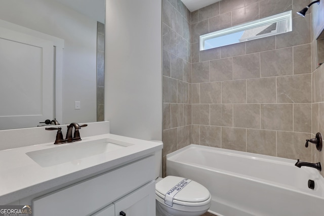 full bathroom with toilet, shower / washtub combination, and vanity