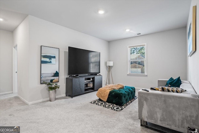 living room featuring carpet