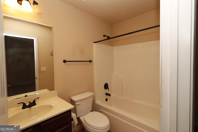 full bathroom with vanity, bathing tub / shower combination, and toilet