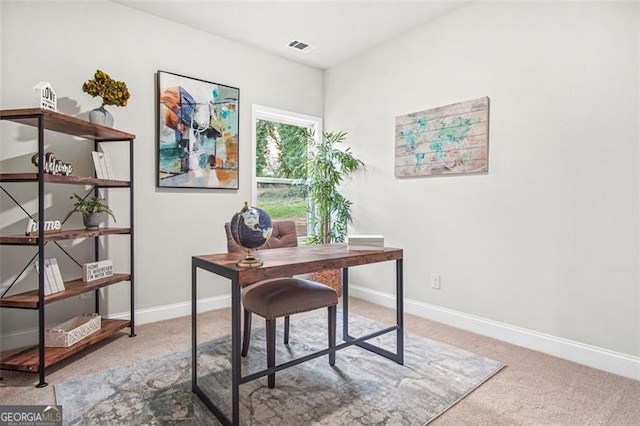 view of carpeted office space