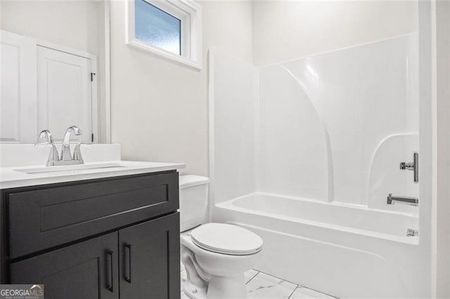 full bathroom featuring vanity, shower / bathtub combination, and toilet