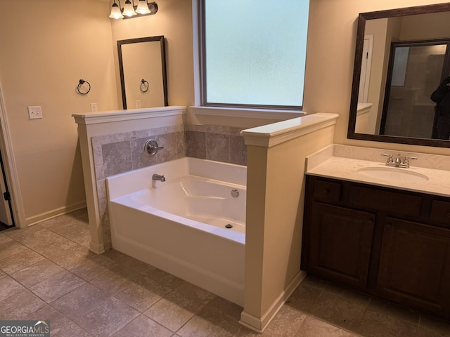 bathroom with separate shower and tub and vanity