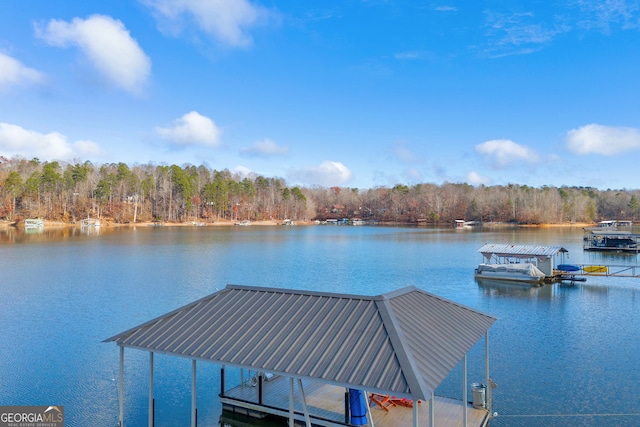 view of dock featuring a water view