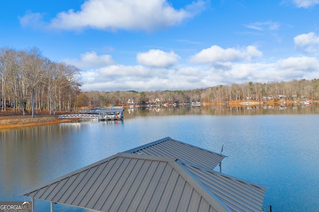 view of dock featuring a water view