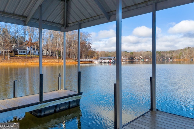 dock area featuring a water view