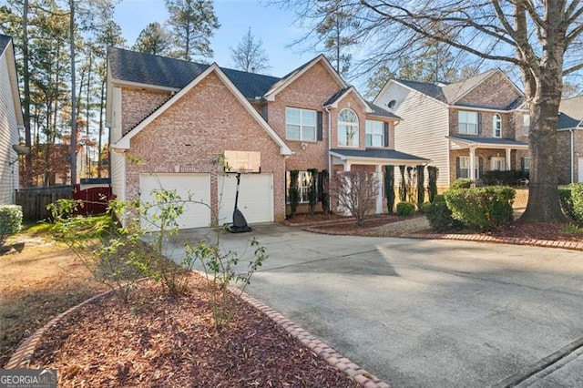 front facade with a garage