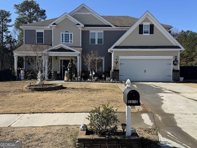 view of front of property featuring concrete driveway and brick siding