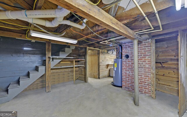 basement with water heater