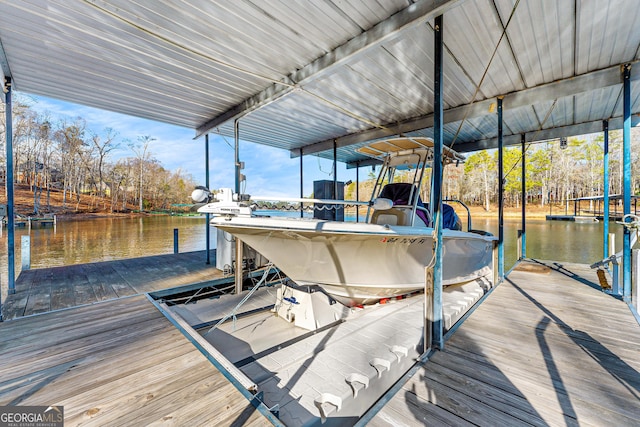 dock area with a water view