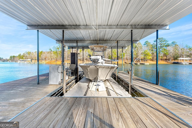 view of dock featuring a water view