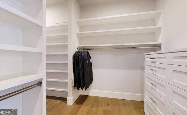 spacious closet featuring light hardwood / wood-style floors