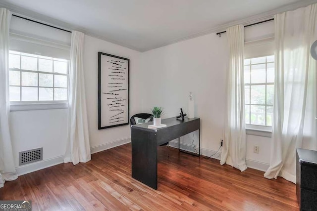 office area featuring hardwood / wood-style floors