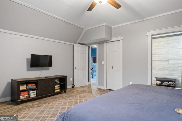 bedroom with hardwood / wood-style flooring and ceiling fan