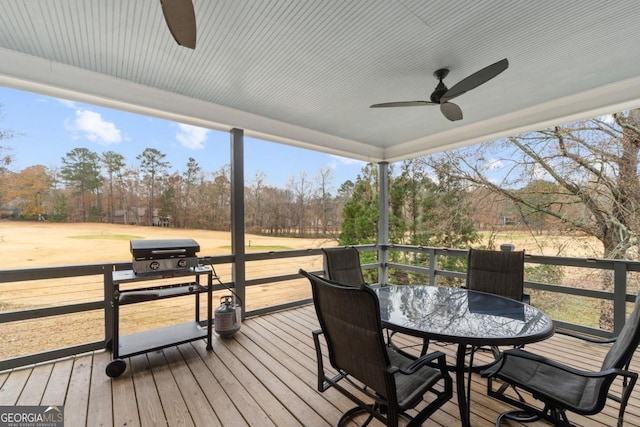 wooden terrace with ceiling fan