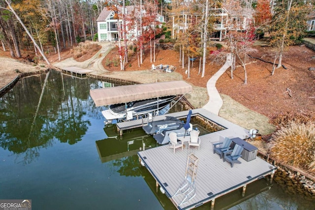 view of dock featuring a water view