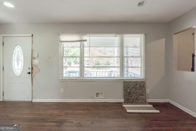 entrance foyer with dark hardwood / wood-style floors and a wealth of natural light