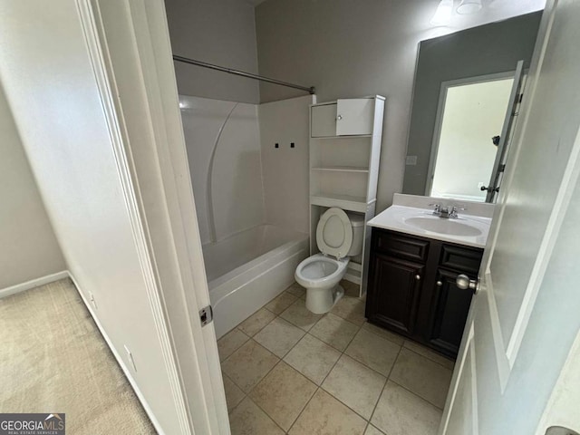 full bathroom with tile patterned flooring, vanity, toilet, and bathtub / shower combination