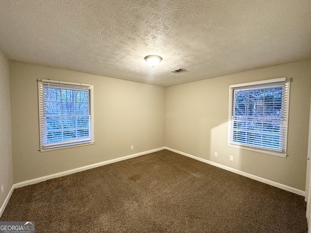 empty room featuring carpet floors and a textured ceiling