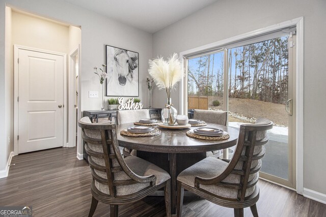 dining area featuring dark hardwood / wood-style flooring