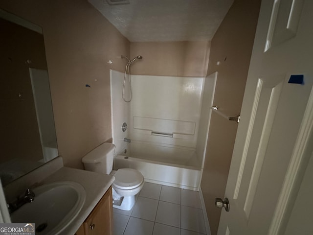 full bathroom with tile patterned flooring, vanity, bathtub / shower combination, and toilet