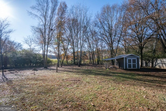 view of yard with a storage unit