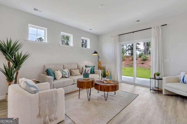 living room with a healthy amount of sunlight and light wood-type flooring