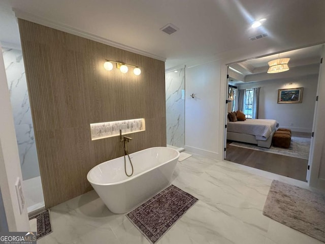 bathroom with shower with separate bathtub