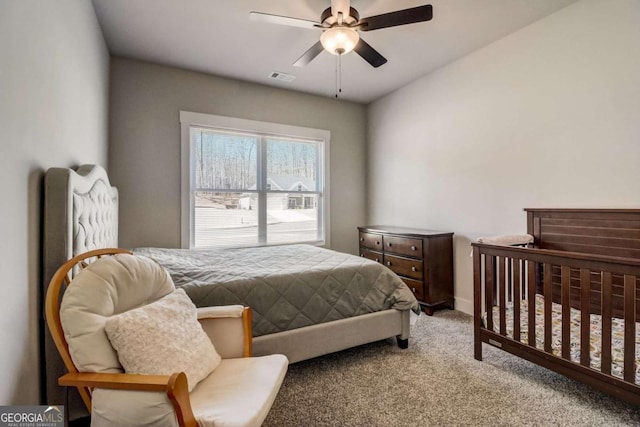 bedroom with carpet floors and ceiling fan