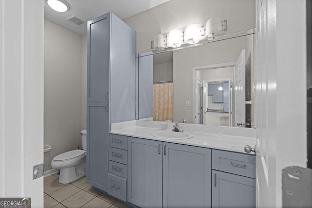 bathroom featuring tile patterned floors, vanity, and toilet