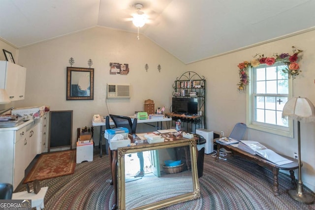 610 W Liberty, Claxton, GA 30417 - carpeted home office featuring ornamental molding, a wall unit AC, and lofted ceiling