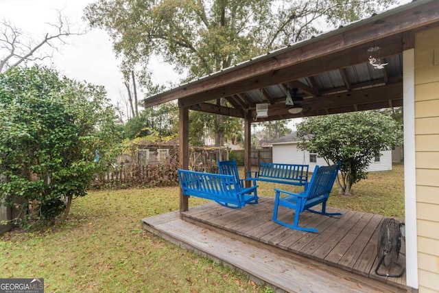 610 W Liberty, Claxton, GA 30417 - deck with ceiling fan and a lawn