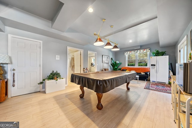 recreation room with light wood-type flooring and pool table