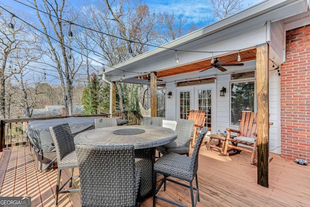 wooden terrace with ceiling fan