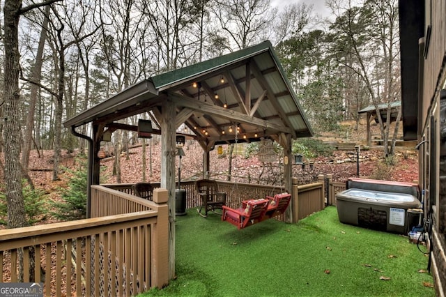 wooden terrace with a yard