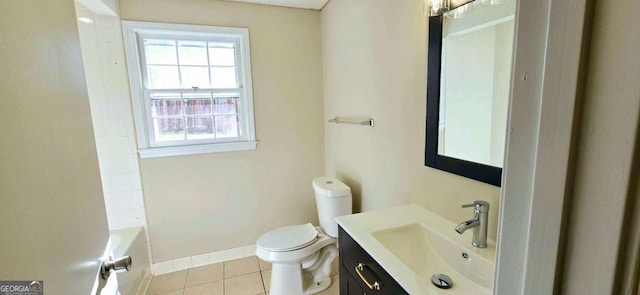 bathroom featuring tile patterned flooring, vanity, and toilet