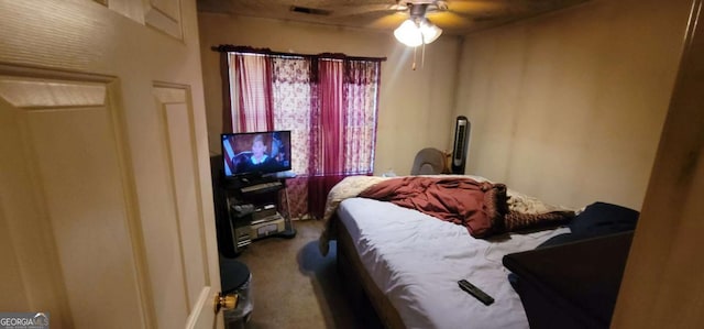 bedroom with carpet floors and ceiling fan