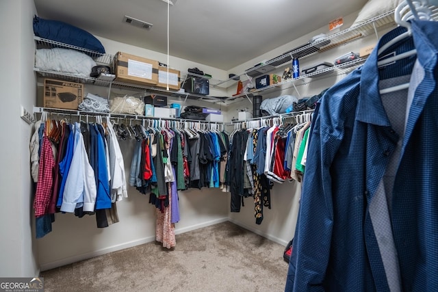 walk in closet with carpet