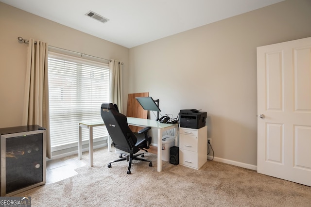 view of carpeted home office