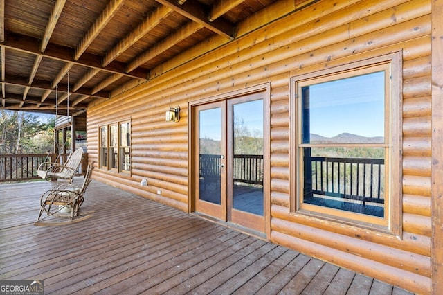 deck with a mountain view