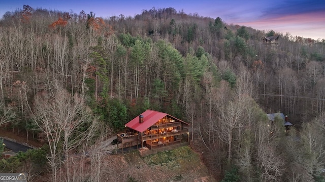 view of aerial view at dusk