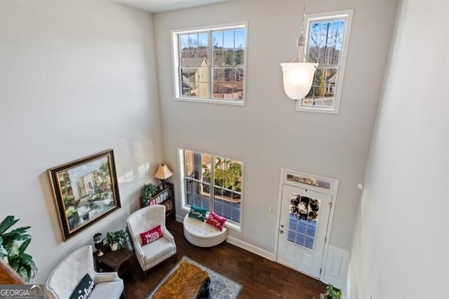 living room with dark wood-type flooring