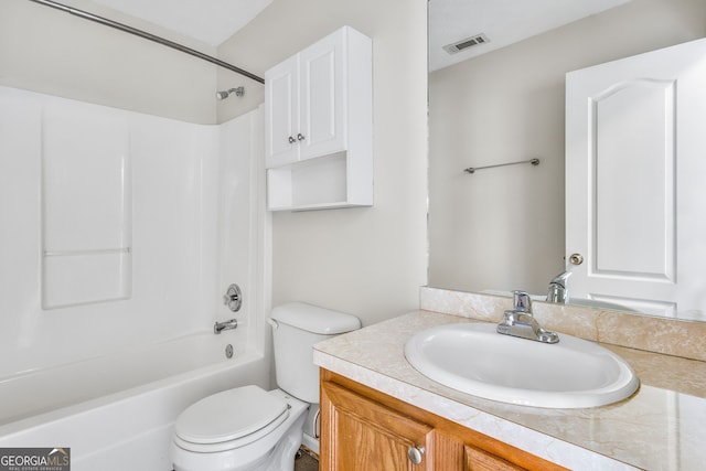 full bathroom with vanity, toilet, and tub / shower combination