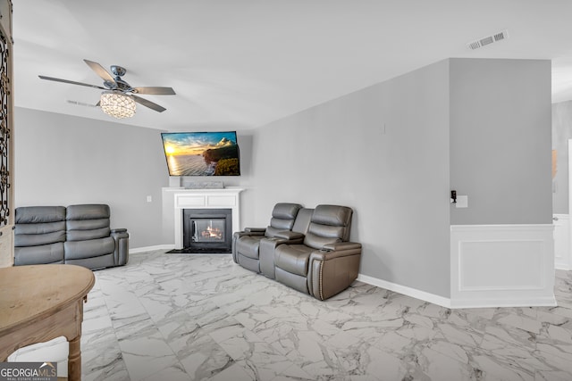 living room with ceiling fan