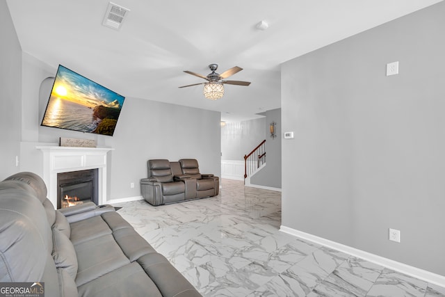 living room with ceiling fan