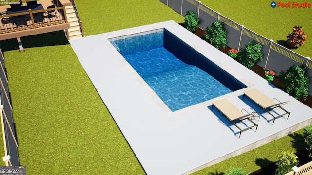 view of pool with a lawn