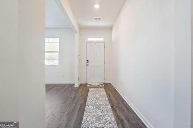 entrance foyer featuring dark wood-type flooring