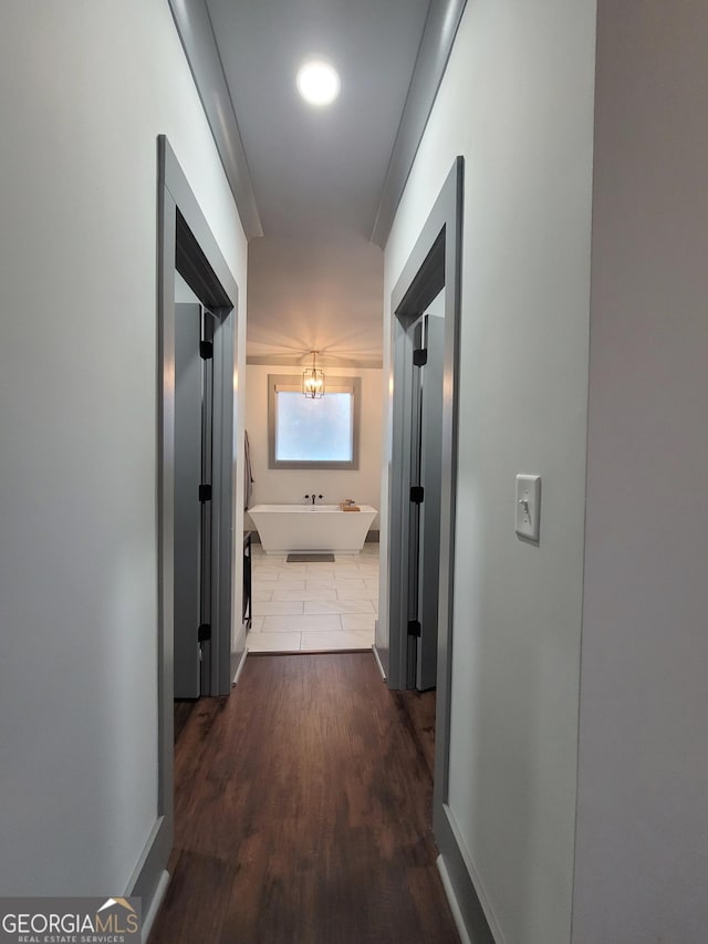 hallway with hardwood / wood-style floors